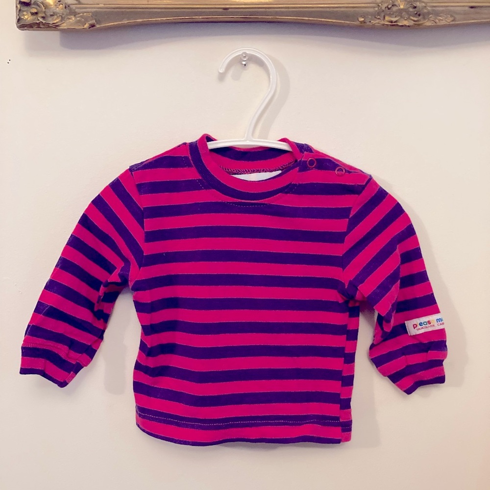 Please Mum Vintage Long Sleeve Striped Baby Shirt Pink and Purple 100% Cotton 3M
